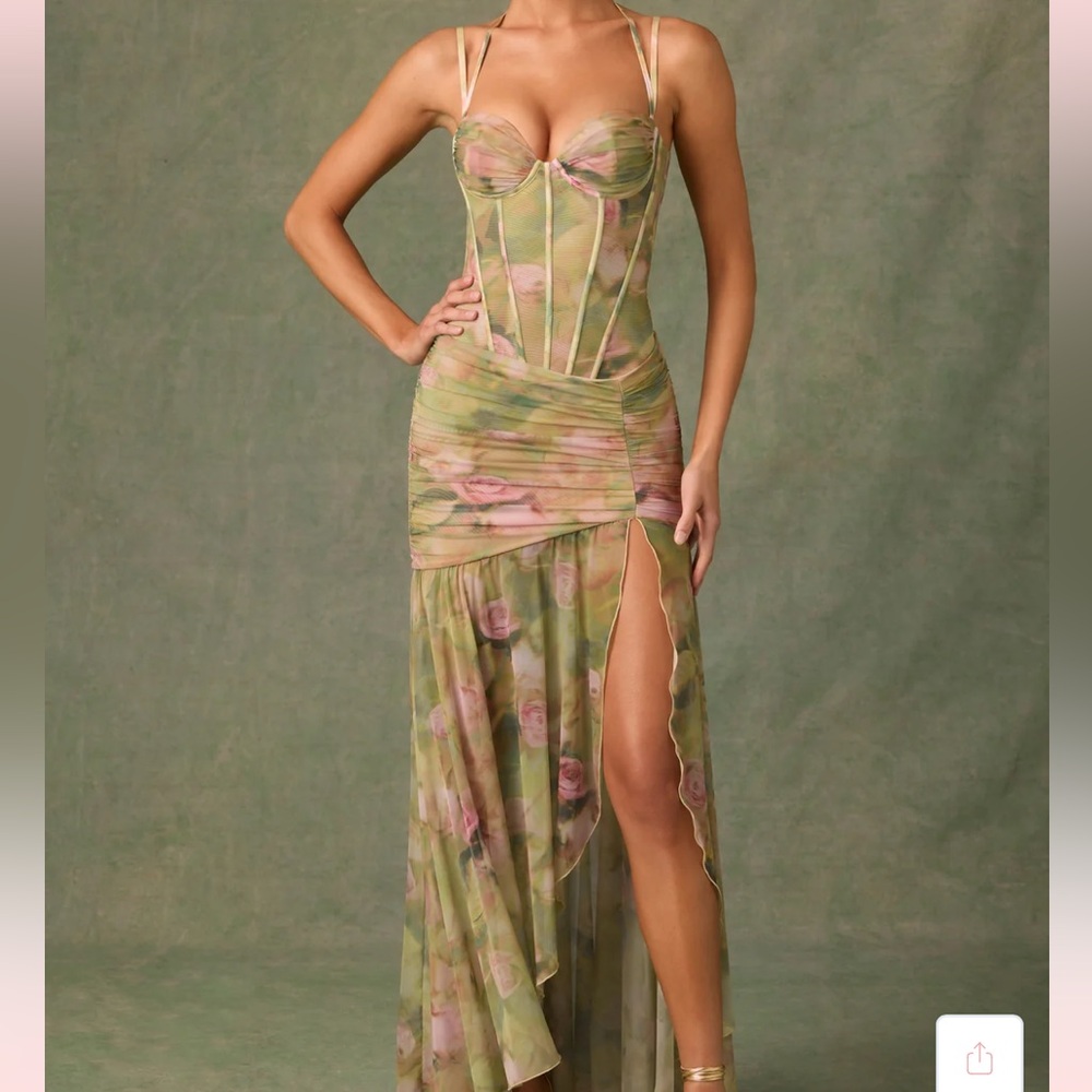 Oh Polly Cream and Gold Asymmetrical Gown with Sweetheart Neckline